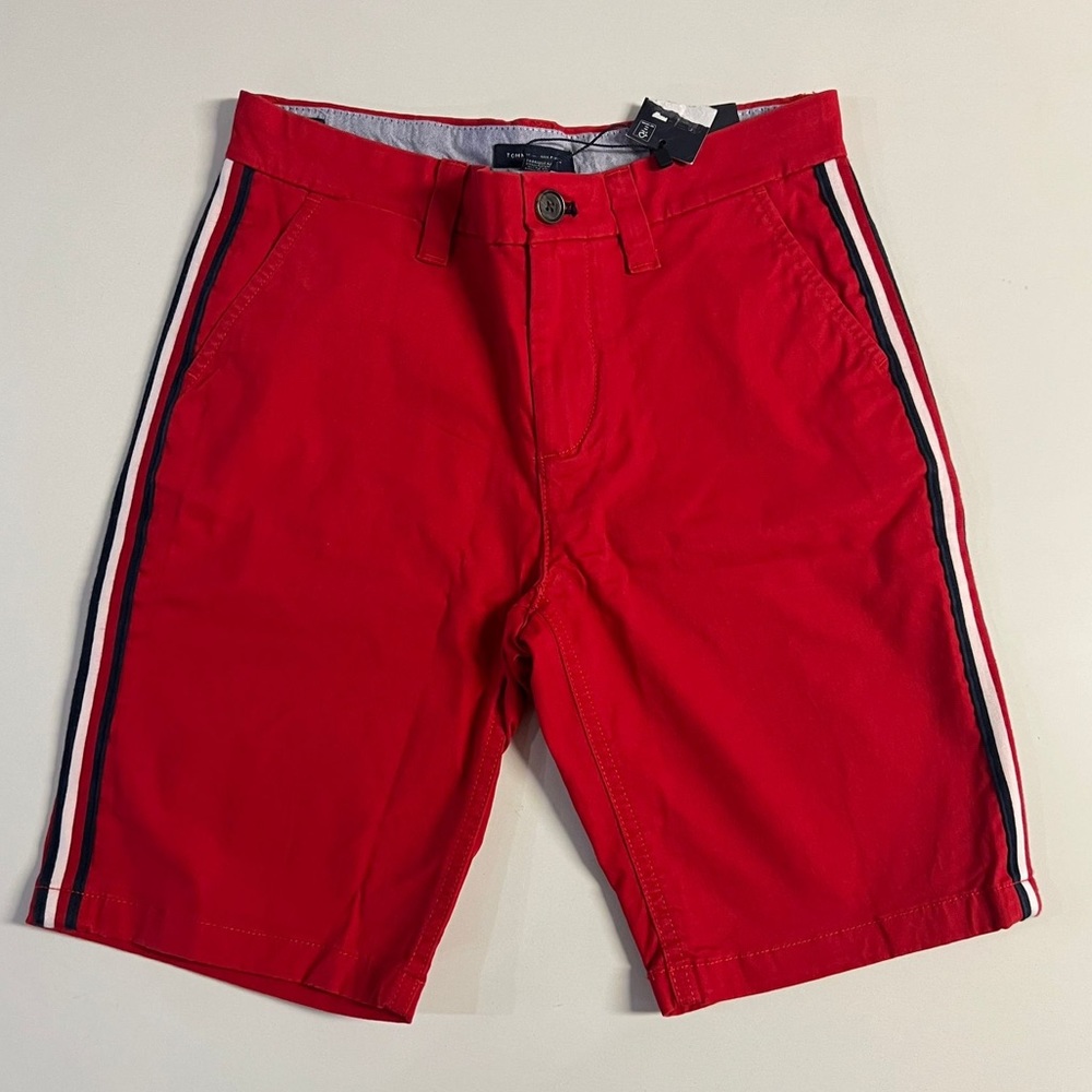*Tommy Hilfiger Youth Boys Cotton Red Chino Shorts Sz 4 Adjustable Waist